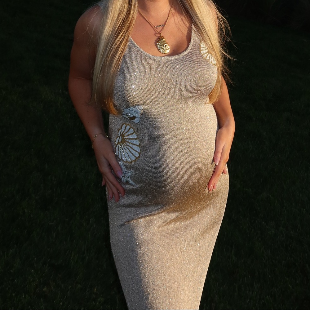White Fox Boutique Marine Mist Sequin Knit Maxi Dress Champagne - Picture 10 of 11